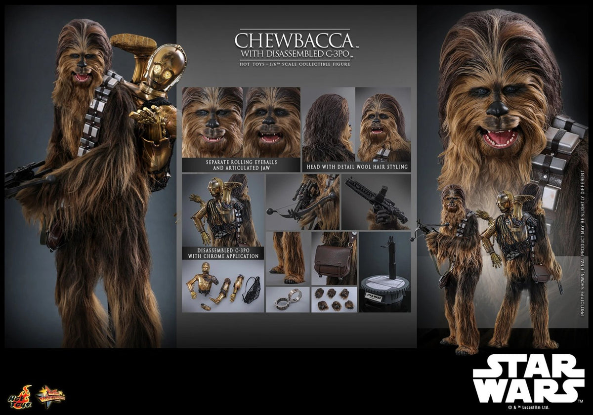 HOT TOYS STAR WARS CHEWBACCA WITH DISASSEMBLED C-3PO MMS 766 AF