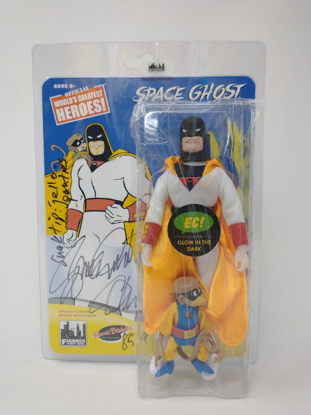 SPACE GHOST RETRO SPACE GHOST & BLIP GLOW IN THE DARK GEORGE LOWE SIGNED 8IN AF EC EXCLUSIVE SET EMERALD CITY