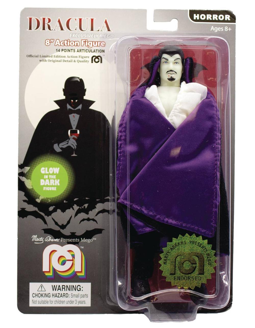 MEGO HORROR DRACULA GITD PURPLE CAPE 8-IN RETRO UNIVERSAL MONSTERS AF