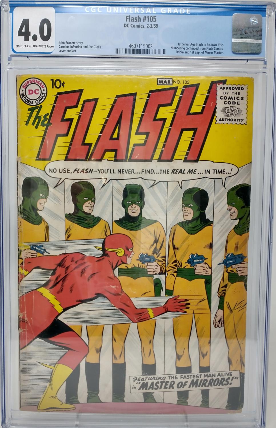 FLASH #105 - DC 1959 - CGC 4.0 - 1ST BARRY ALLEN SERIES & INTRO MIRROR MASTER