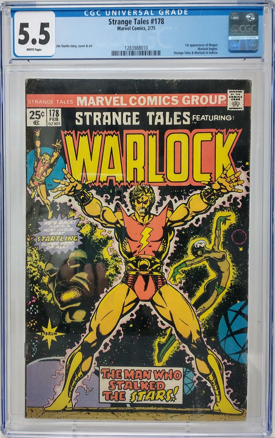 STRANGE TALES #178 - MARVEL 1975 - CGC 5.5 VG/FN - INTRO MAGUS, WARLOCK STORY BEGINS