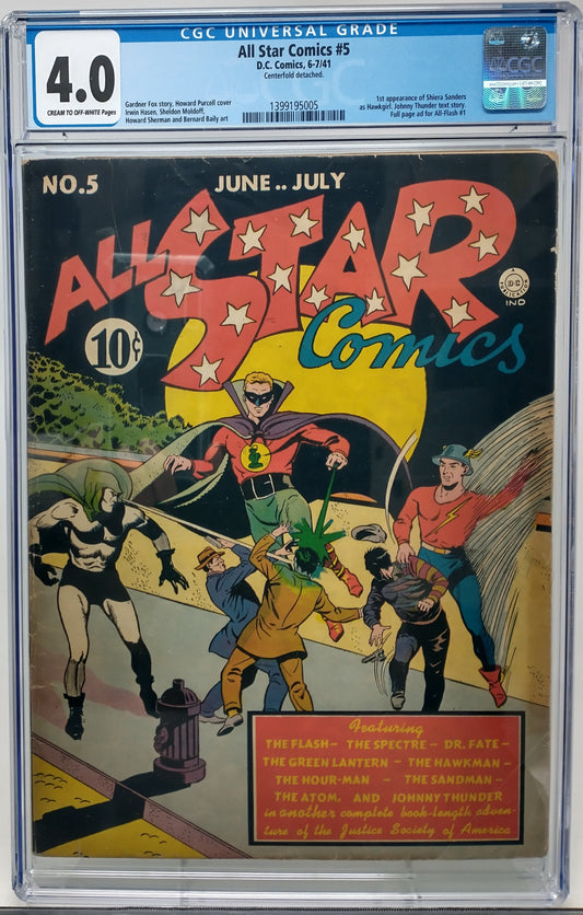 ALL STAR COMICS #5 - DC 1941 - CGC 4.0 VG - 1ST HAWKGIRL APPEARANCE