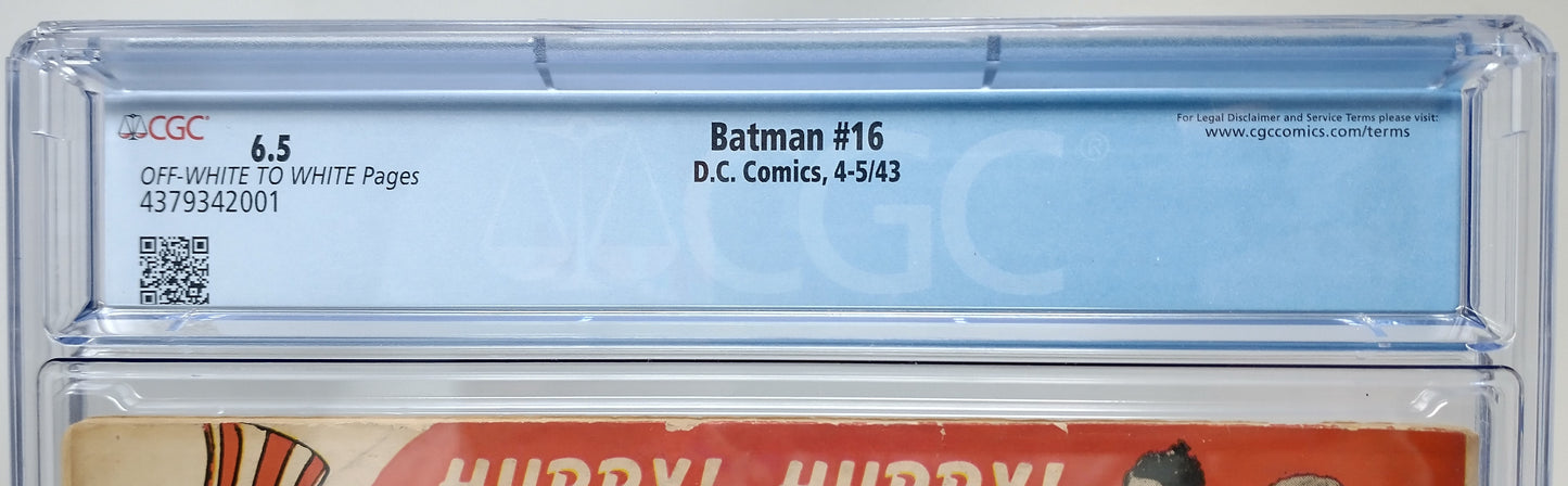 BATMAN #16 - DC 1943 - CGC 6.5 - 1ST ALFRED PENNYWORTH