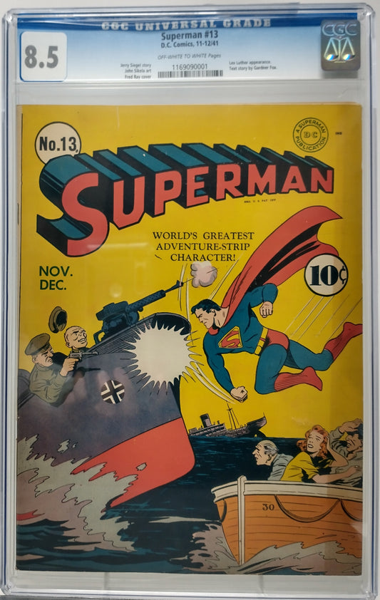 SUPERMAN #13 - DC 1941 - CGC 8.5 - 1ST NAMED JIMMY OLSEN