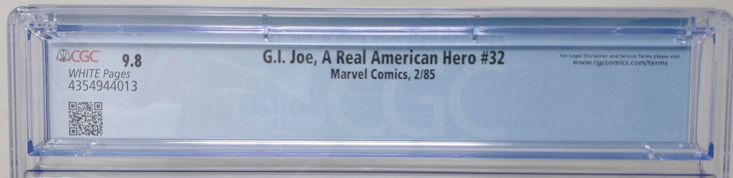 G.I. JOE A REAL AMERICAN HERO #32 - MARVEL 1985 - CGC 9.8 - 1ST APP OF RECONDO, BLOWTORCH, RIP-CORD, LADY JANE