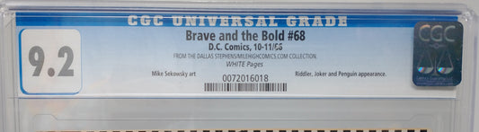 BRAVE AND THE BOLD #68 - DC 1966 - CGC 9.2 NM- - 6TH RIDDLER, DALLAS STEPHENS PEDIGREE