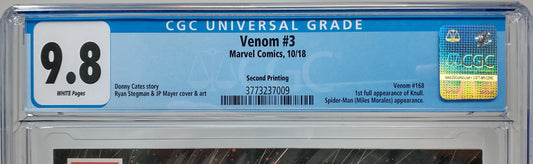 VENOM #3 - MARVEL 2018 - CGC 9.8 - 1ST FULL KNULL APPEARANCE, 2ND PRINT