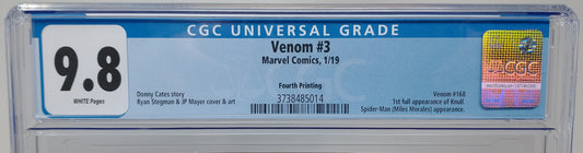 VENOM #3 - MARVEL 2018 - CGC 9.8 - 4TH PRINTING, 1ST FULL KNULL