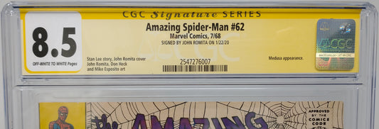 AMAZING SPIDER-MAN #62 - MARVEL 1968 - CGC 8.5 - SIGNED BY JOHN ROMITA SR