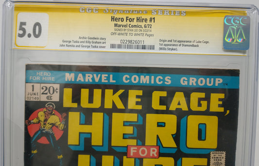 HERO FOR HIRE #1 - MARVEL 1972 - CGC 5.0 - 1ST LUKE CAGE, SIGNED STAN LEE