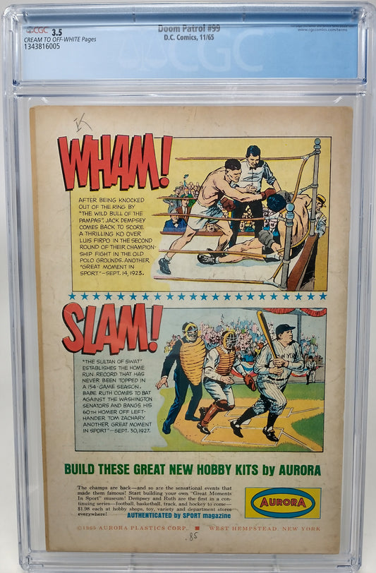 DOOM PATROL #99 - DC COMICS 1965 - CGC 3.5 - 1ST BEAST BOY
