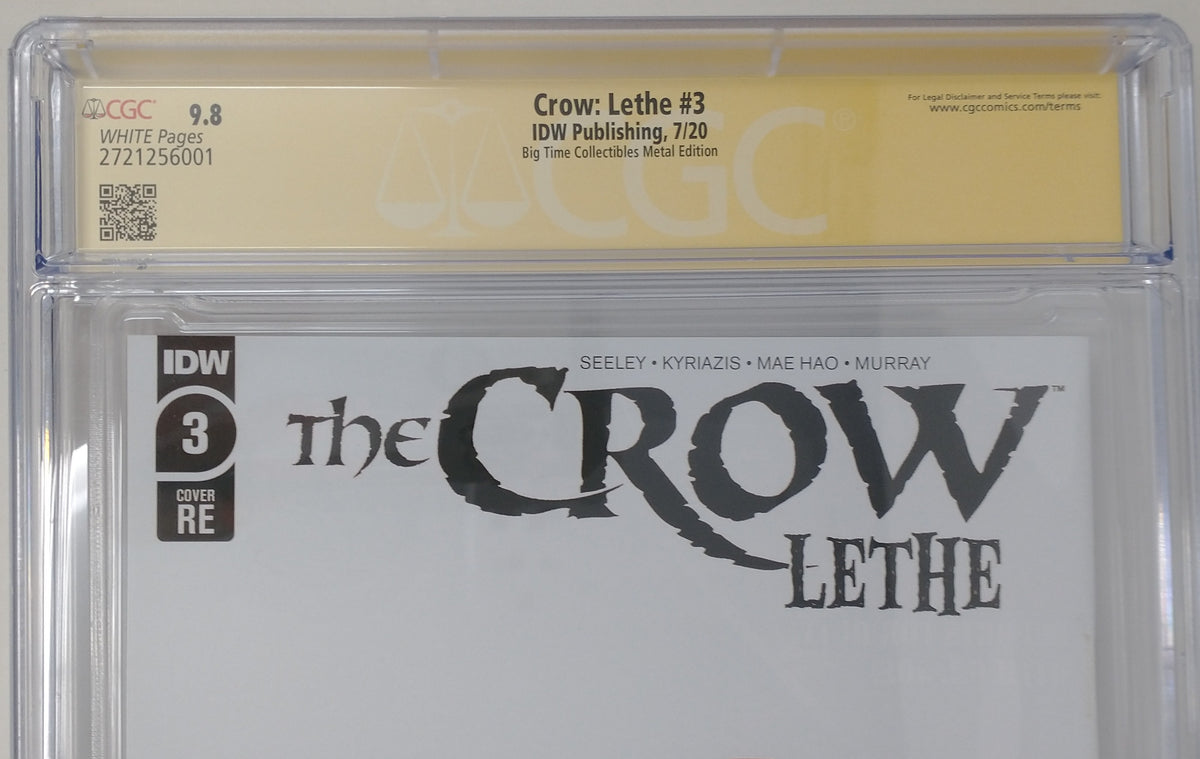 CROW: LETHE #3 - IDW 2020 - CGC 9.8 - SIGNED METAL VARIANT JAMES O'BARR