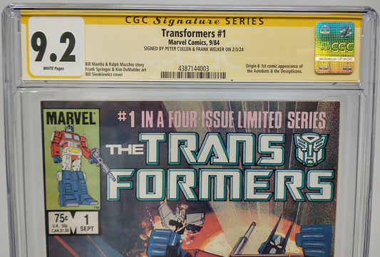 TRANSFORMERS #1 - MARVEL 1984 - CGC 9.2 - SIGNED BY CULLEN & WELKER, 1ST PRINT