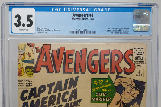 AVENGERS #4 - MARVEL 1964 - CGC 3.5 - 1ST SILVERAGE CAP. AMERICA