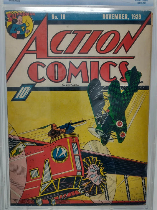 ACTION COMICS #18 - CBCS 6.0 FN - DC1939 - 1ST THREE ACES - LAST NON-SUPERMAN COVER