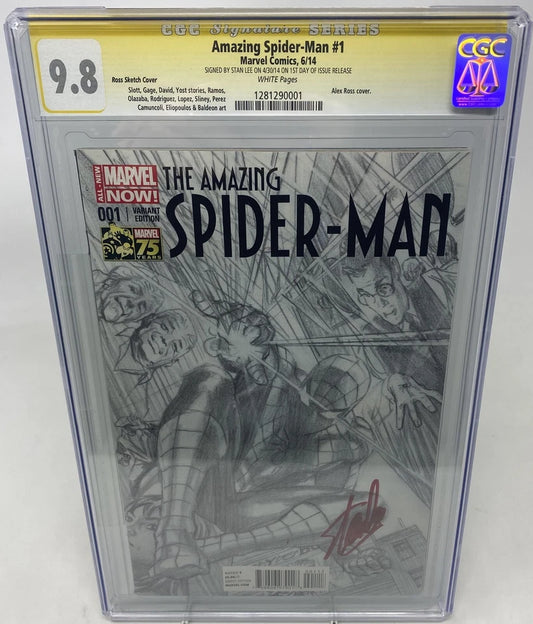 AMAZING SPIDER-MAN #1 - MARVEL 2014 - CGCS 9.8 - ALEX ROSS COVER SIGNED BY STAN LEE