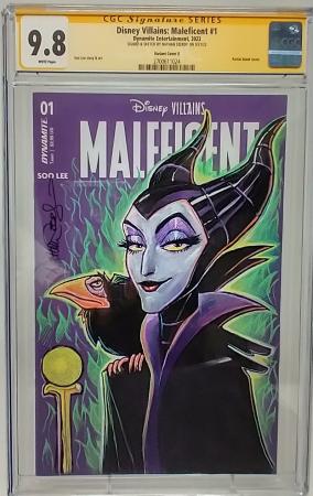 DISNEY VILLIANS: MALEFICENT #1 - DYNAMITE 2023 - CGC 9.8 - NATHAN SZERDY SIGNED SKETCH
