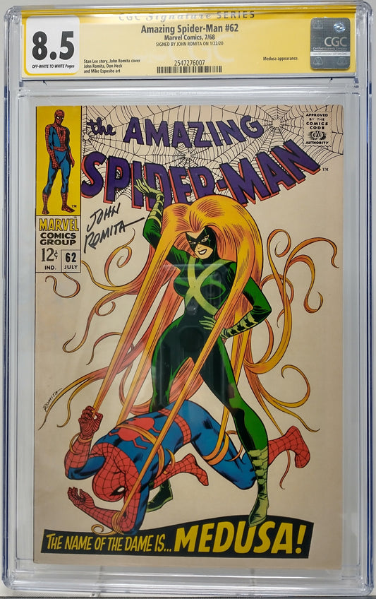 AMAZING SPIDER-MAN #62 - MARVEL 1968 - CGC 8.5 - SIGNED BY JOHN ROMITA SR