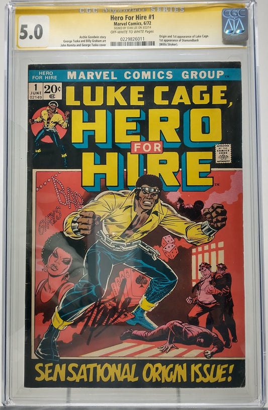 HERO FOR HIRE #1 - MARVEL 1972 - CGC 5.0 - 1ST LUKE CAGE, SIGNED STAN LEE