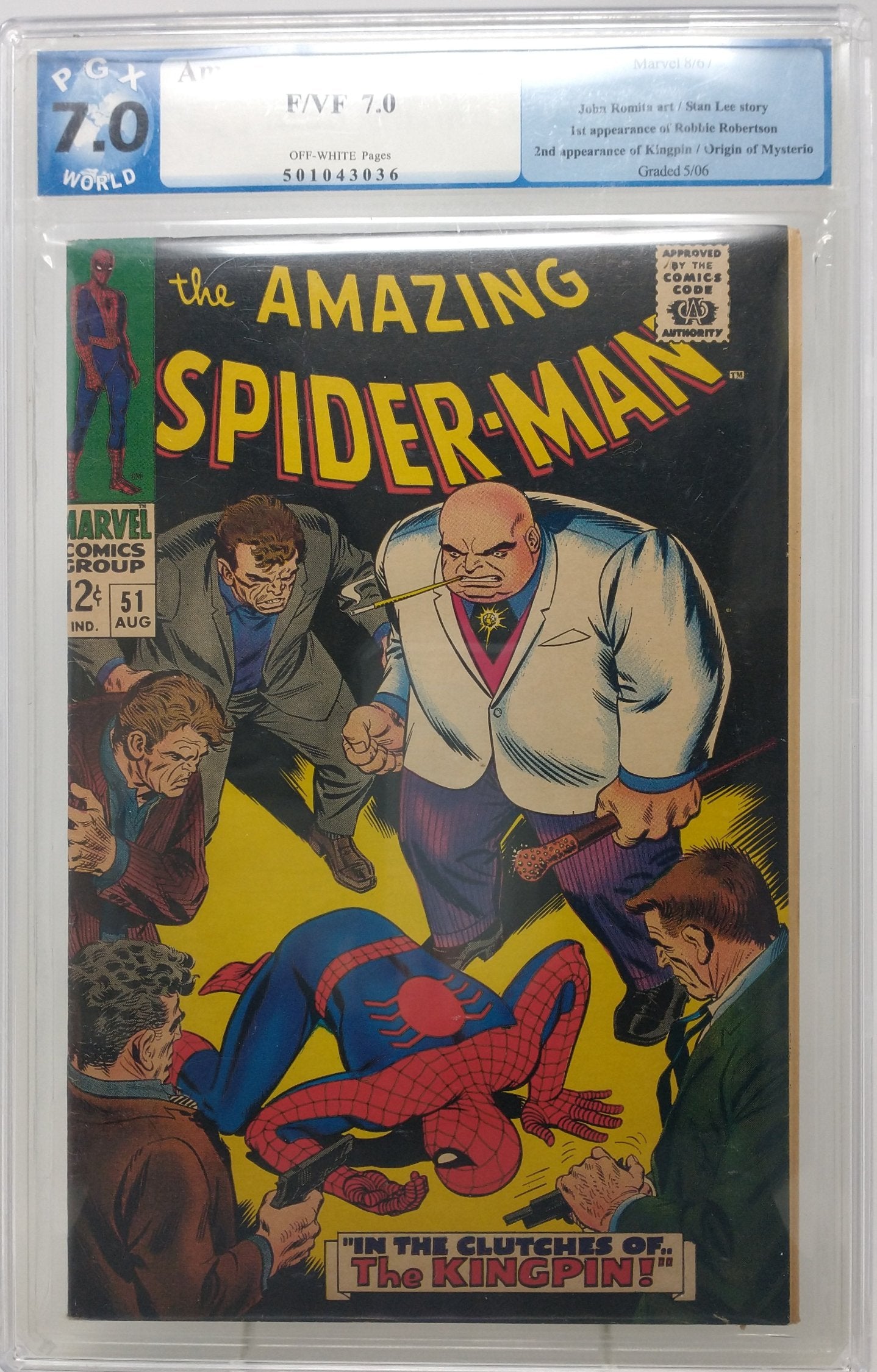 AMAZING SPIDER-MAN #51 - MARVEL 1967 - PGX 7.0 - 2ND KINGPIN & 1ST ROBBI ROBERTSON