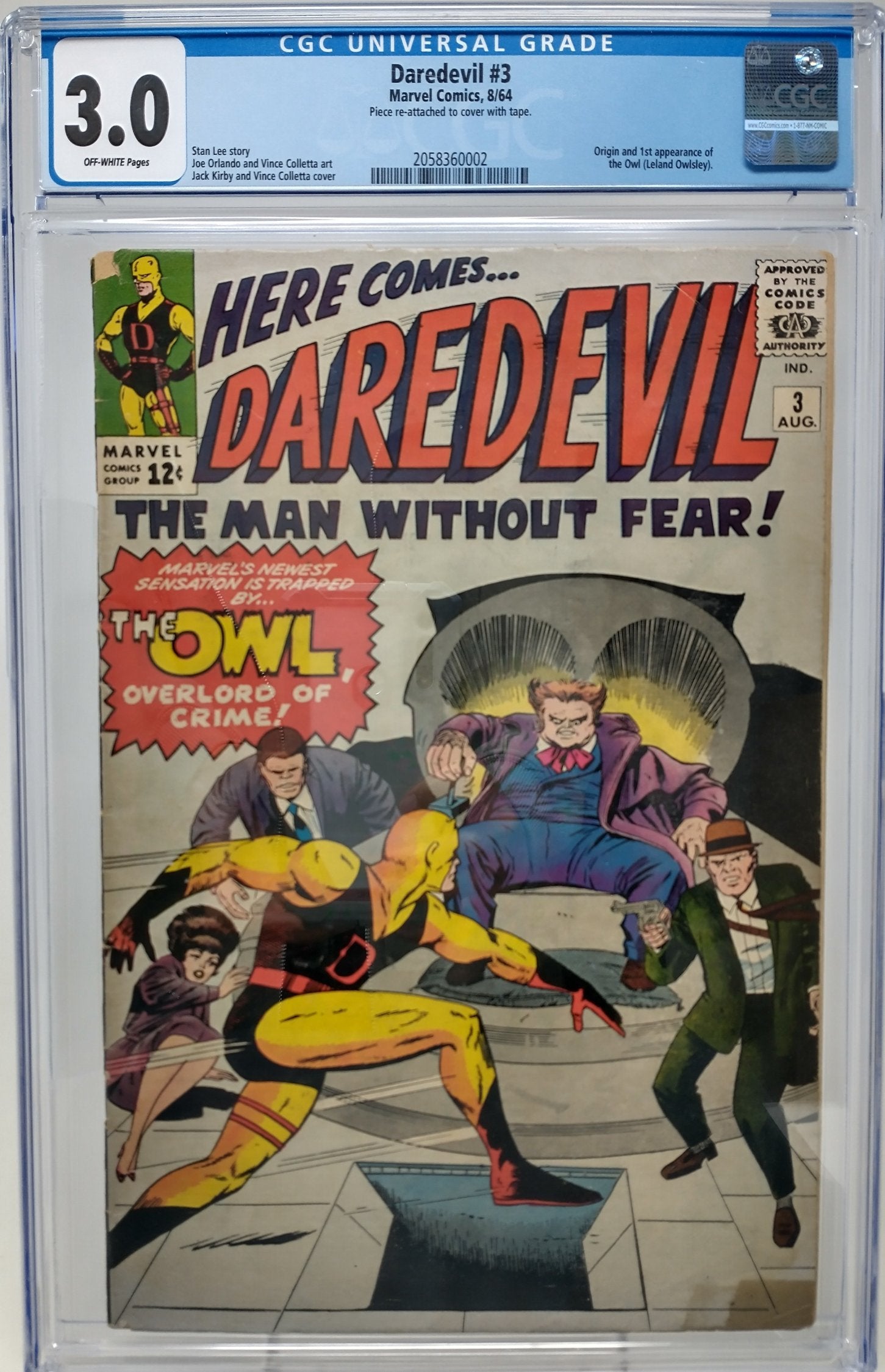 DAREDEVIL #3 - MARVEL 1964 - CGC 3.0 - 1ST OWL APPEARANCE