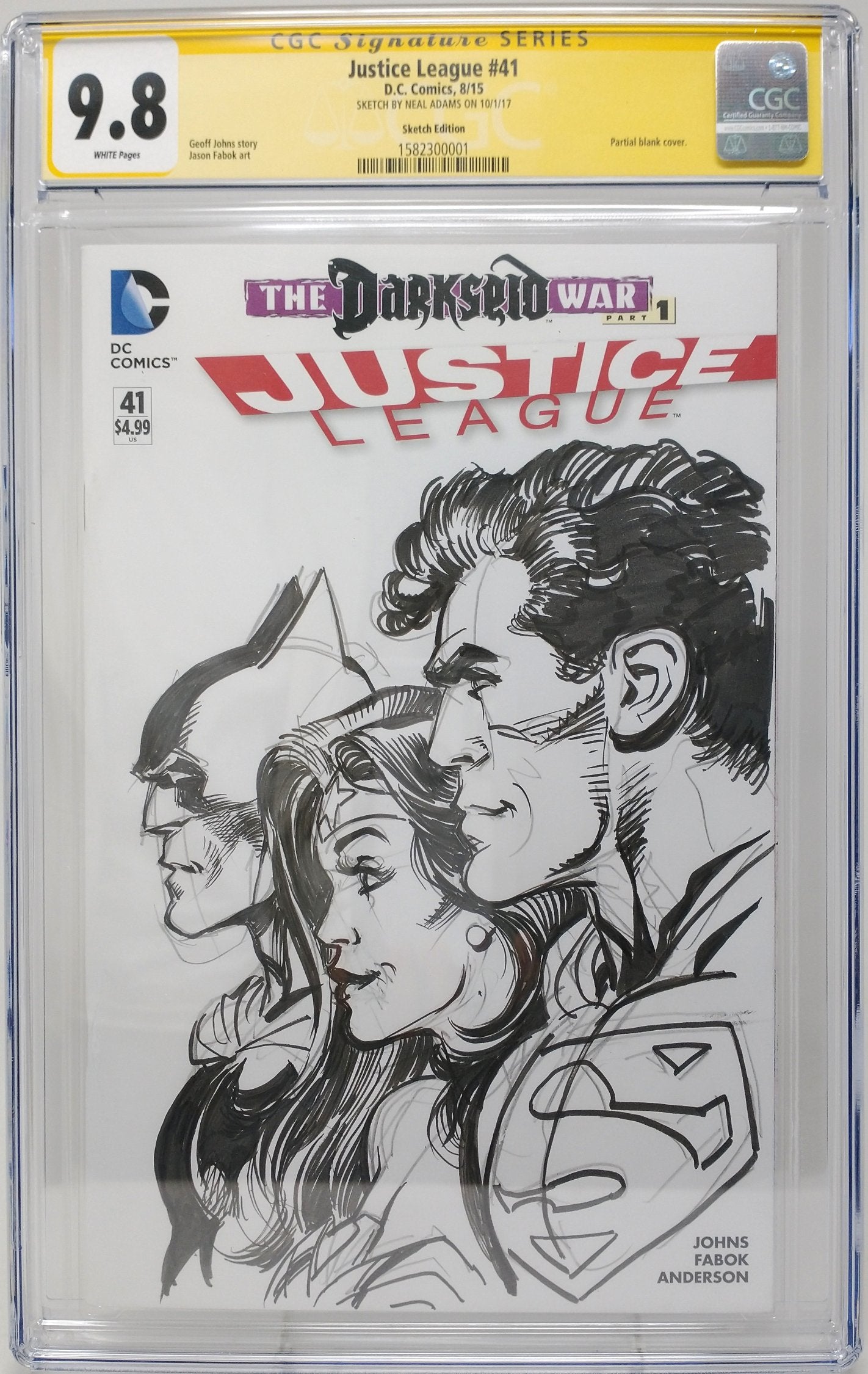 JUSTICE LEAGUE #1 - DC 2015 - CGC 9.8 - SIGNED SKETCH COVER BY NEAL ADAMS