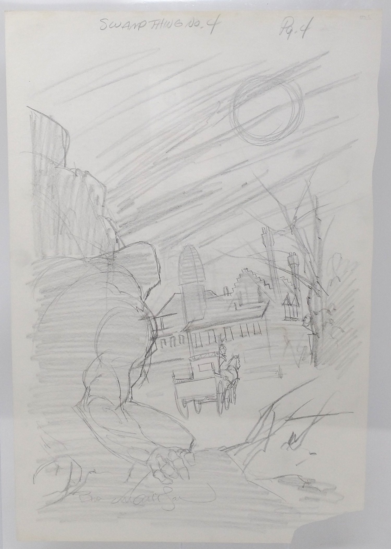 SWAMP THING #4 PRELIMINARY SKETCH BY BERNIE WRIGHTSON ORIGINAL ART