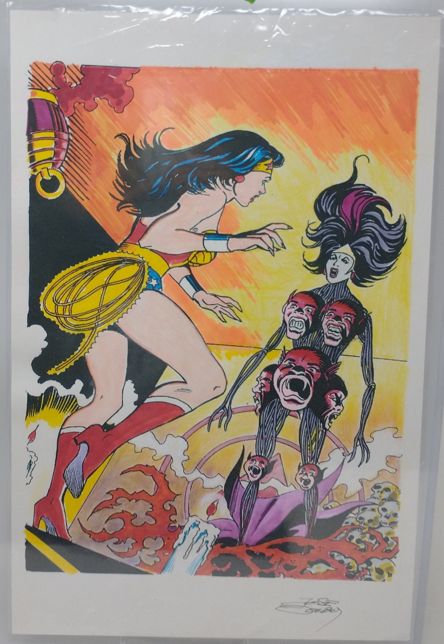FULL COLOR ORIGINAL WONDER WOMAN SKETCH BY JOSE DELBO