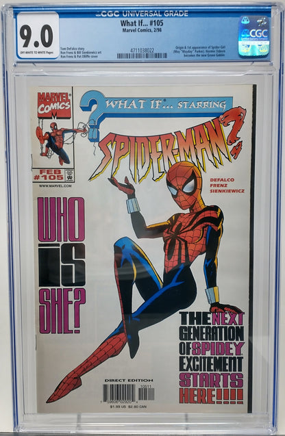 WHAT IF... #105 - MARVEL 1998 - CGC 9.0 - 1ST MAYDAY PARKER & A-NEXT