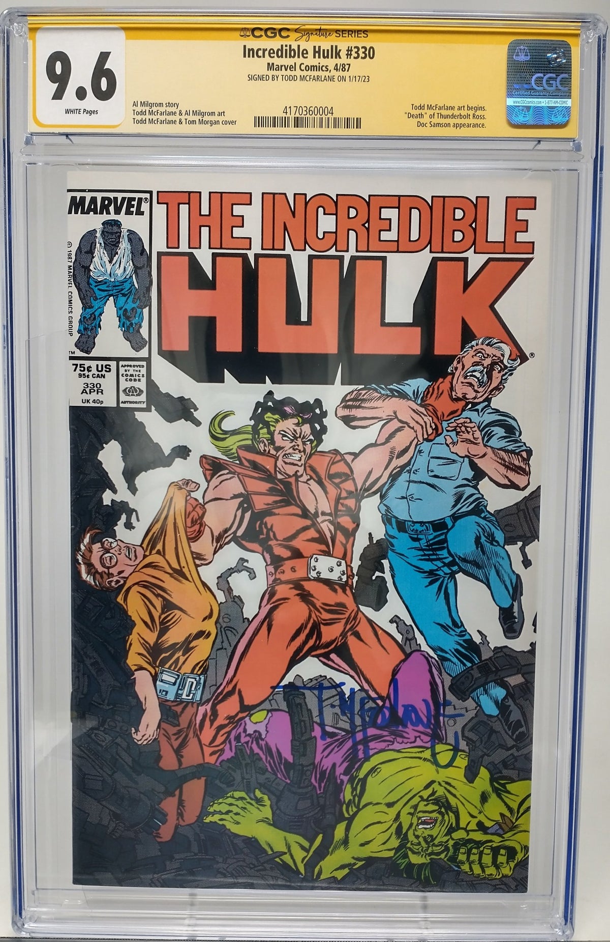INCREDIBLE HULK #330 - MARVEL 1987 - CGC 9.6 - TODD MCFARLANE SIGNED