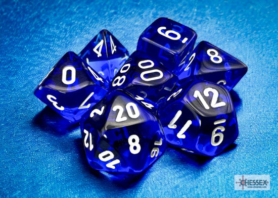 CHX TRANSLUCENT 7 DIE BLUE / WHITE DICE REVISED