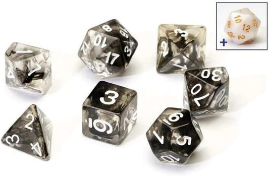 RPG Dice Set 7: Black Cloud Transparent Resin