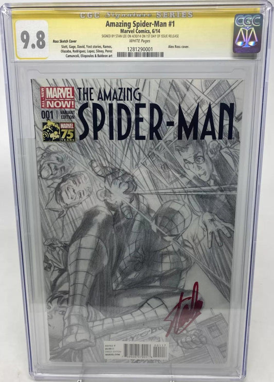 AMAZING SPIDER-MAN #1 - MARVEL 2014 - CGCS 9.8 - ALEX ROSS COVER SIGNED BY STAN LEE