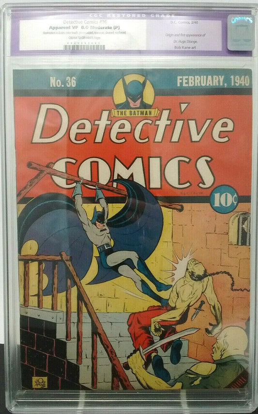 DETECTIVE COMICS #36 - DC 1940 - CGC 8.0 - ORIGIN 1ST HUGO STRANGE