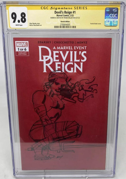 DEVILS REIGN #1 - MARVEL 2022 - CGC 9.8 - FRANK MILLER SKETCH AND SIGNED