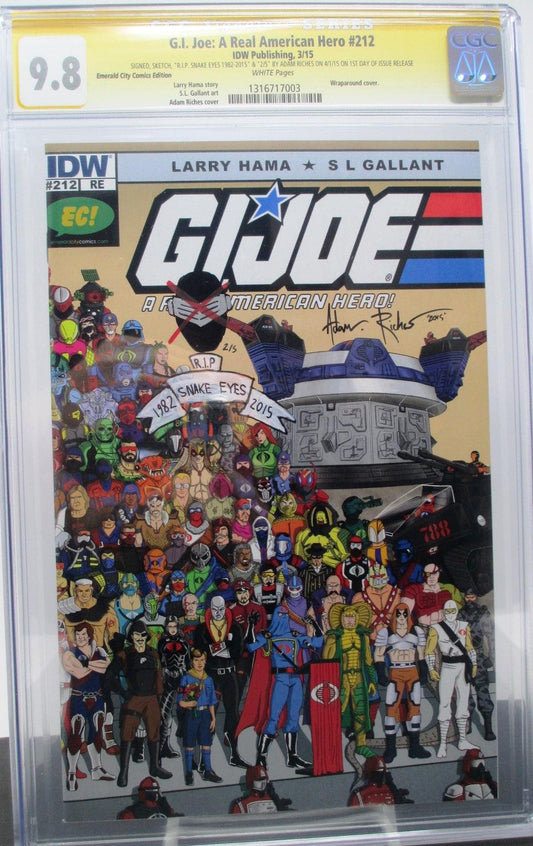 GI JOE A REAL AMERICAN HERO #212 EMERALD CITY EXCLUSIVE VAR COVER CGC 9.8 W SNAKE EYES SKETCH