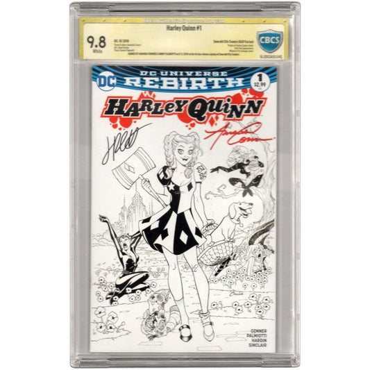 HARLEY QUINN #1 CBCS 9.8 EMERALD CITY EXCLUSIVE COVER - SIGNED - BLACK AND WHITE VAR - 9