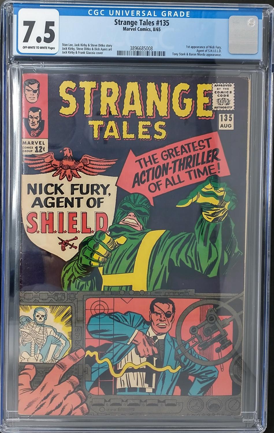 STRANGE TALES #135 - MARVEL 1965 - CGC 7.5 VF- - 1ST NICK FURY