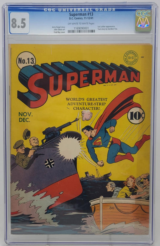 SUPERMAN #13 - DC 1941 - CGC 8.5 - 1ST NAMED JIMMY OLSEN