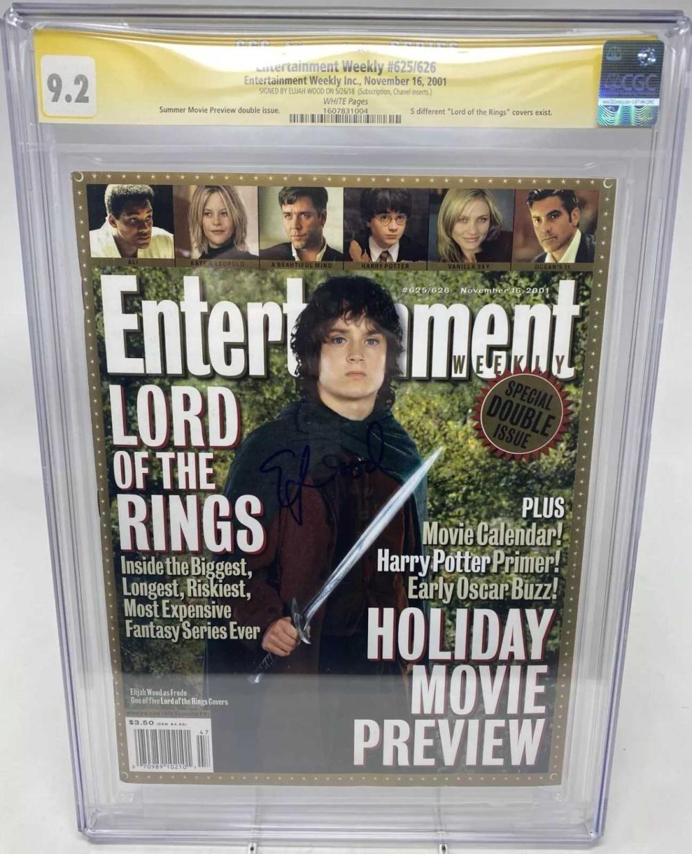 ENTERTAINMENT WEEKLY #625 - ENTERTAINEMTN WEEKLY INC. 2001 - CGCS 9.2 - ELIJAH WOOD SIGNED