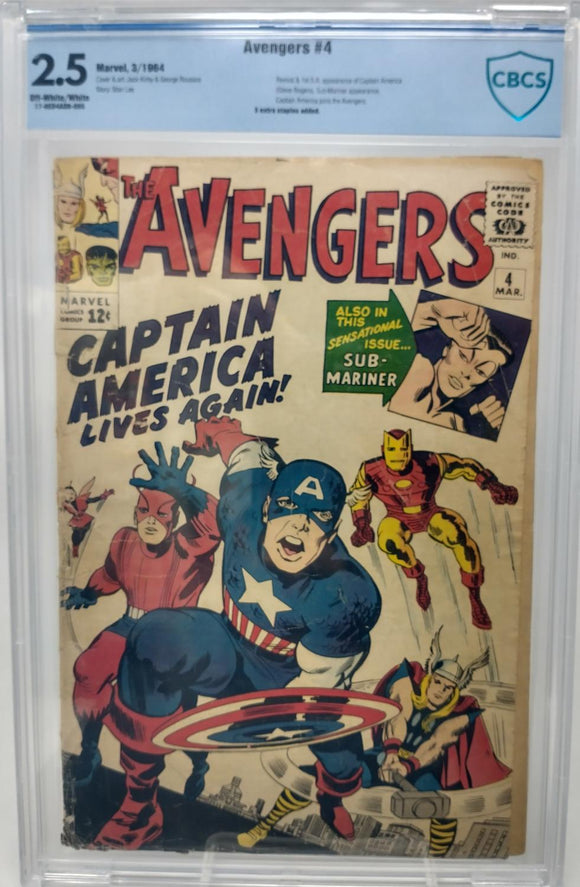 AVENGERS #4 - MARVEL 1964 - CBCS 2.5 - 1ST SILVER AGE APP OF STEVE ROGERS