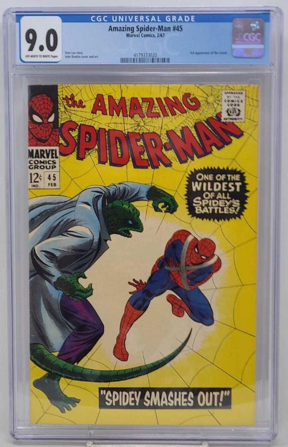 AMAZING SPIDER-MAN #45 - MARVEL 1967 - CGC 9.0 - 3RD LIZARD