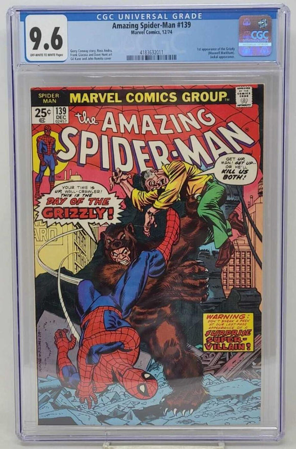 AMAZING SPIDER-MAN #139 - MARVEL 1974 - CGC 9.6 - 1ST GRIZZLY