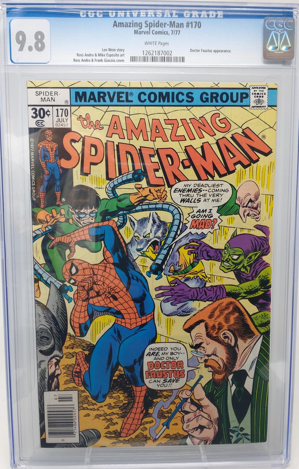 AMAZING SPIDER-MAN #170 - MARVEL 1977 - CGC 9.8 - 1ST DR FAUSTUS