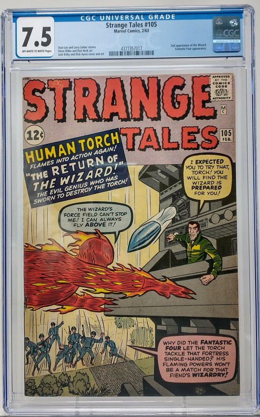 STRANGE TALES #105 - MARVEL 1963 - CGC 7.5 VF- -2ND APPEARANCE OF WIZARD, FANTASTIC FOUR