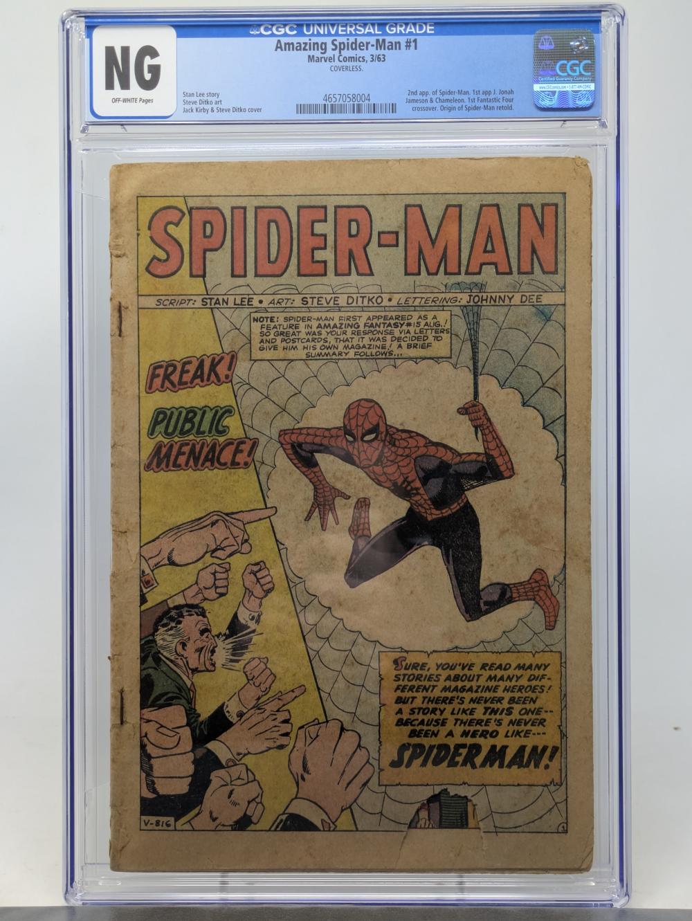 AMAZING SPIDER-MAN #1 - MARVEL 1963 - CGC NG - 2ND SPIDER-MAN, MISSING COVER