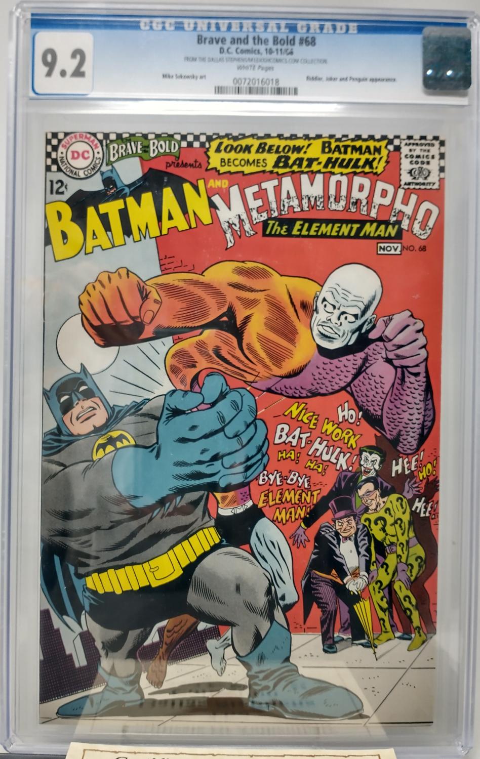BRAVE AND THE BOLD #68 - DC 1966 - CGC 9.2 NM- - 6TH RIDDLER, DALLAS STEPHENS PEDIGREE