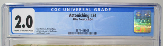 ASTONISHING #34 - ATLAS COMICS 1954 - CGC 2.0 GD - JOE MANEELY COVER