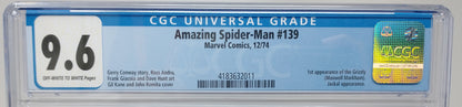 AMAZING SPIDER-MAN #139 - MARVEL 1974 - CGC 9.6 - 1ST GRIZZLY