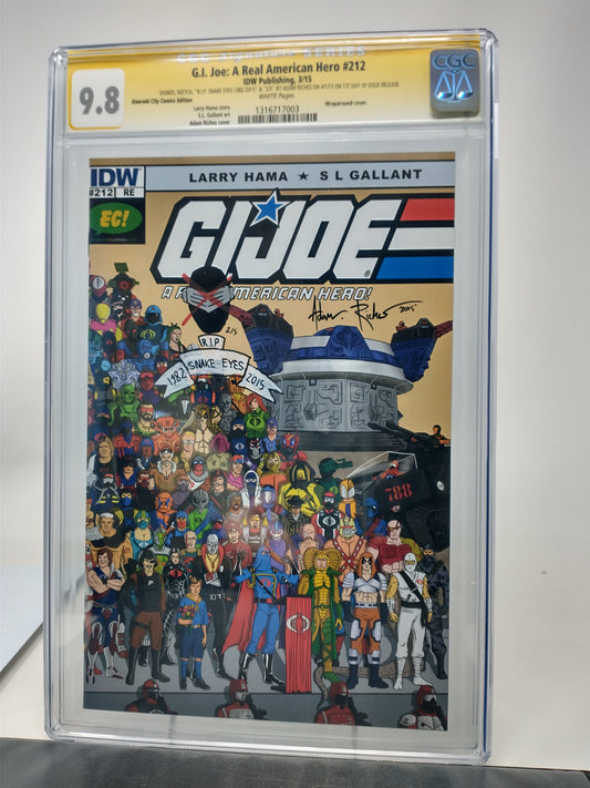 GI JOE A REAL AMERICAN HERO #212 EMERALD CITY EXCLUSIVE VAR COVER CGC 9.8 W SNAKE EYES SKETCH